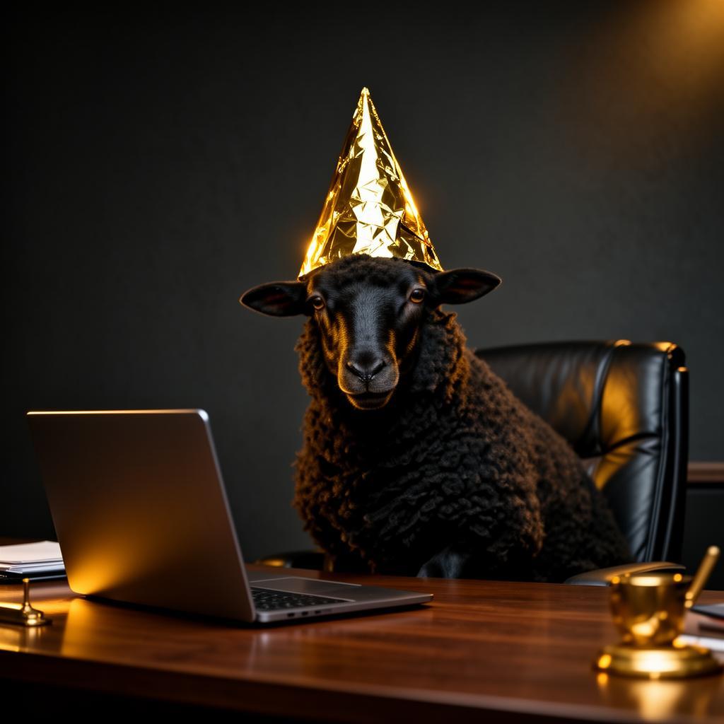 Black sheep wearing the golden tinfoil hat