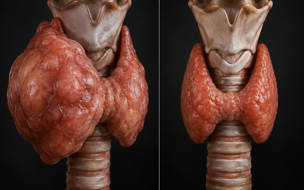 Anatomical visualization, not patient imaging Thyroid before and after — AI-generated anatomical visualization, not patient imaging