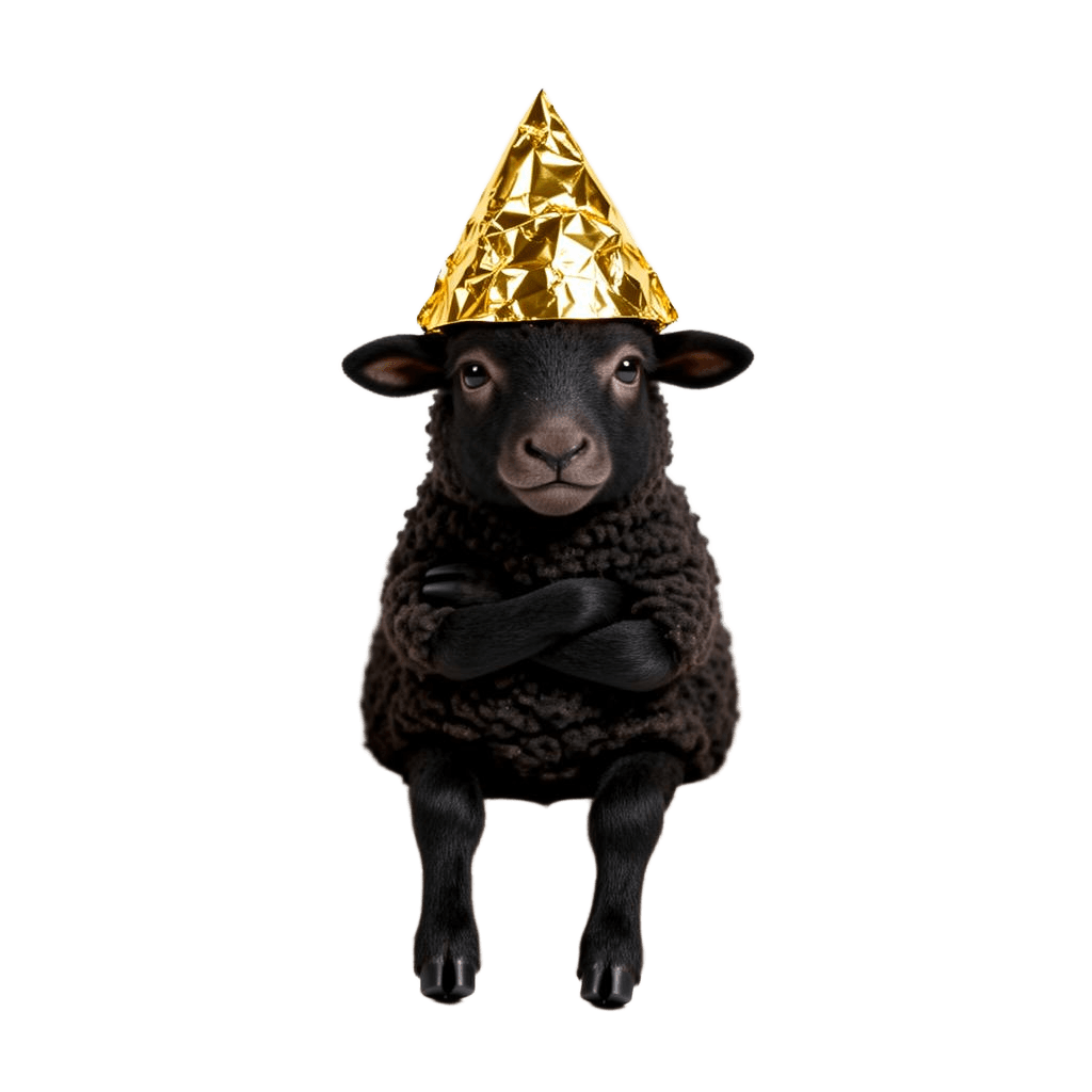 Skeptical black sheep on a therapy couch